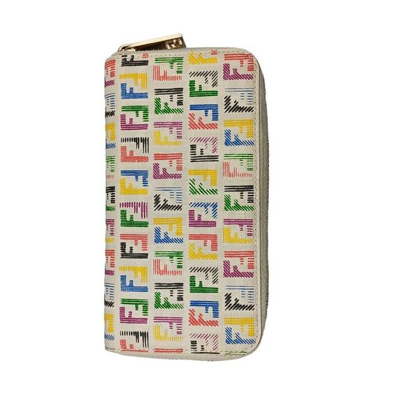FENDI Zucchino Spalmati FF Multicolor Large Size Zip Wallet White Multicolor - Picture 11 of 13